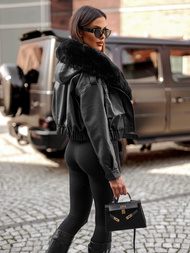 Női Bőrdzseki Fekete OZONEE JS/11Z8172