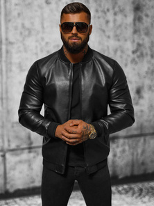 Férfi bőrdzseki fekete OZONEE JS/11Z8105