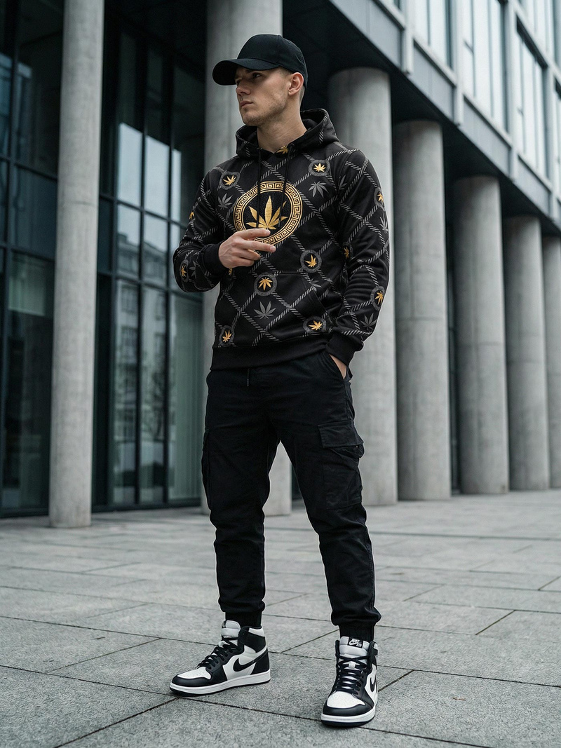 Férfi kapucnis pulóver fekete OZONEE O/B267Z