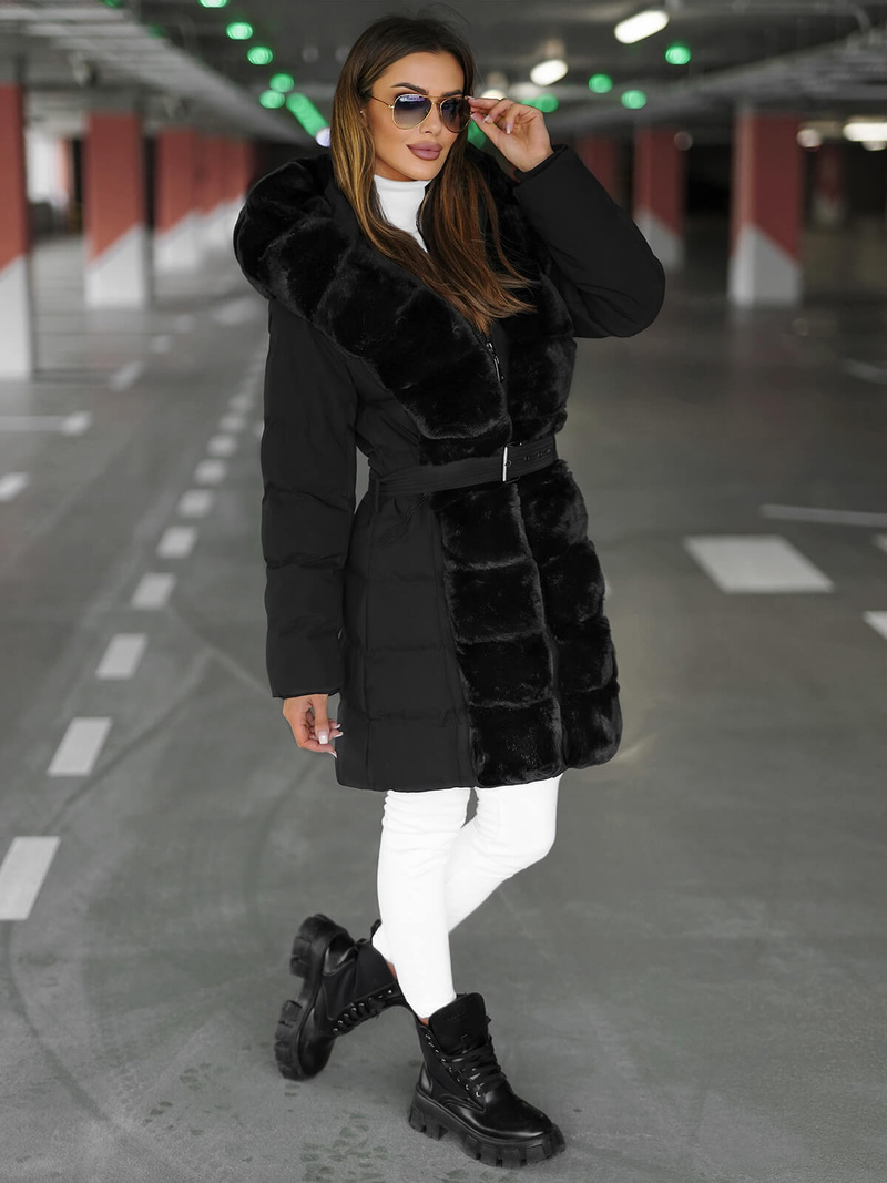 Női téli kabát fekete OZONEE JS/5M3158/392Z