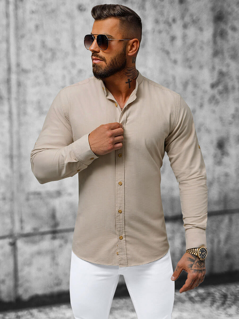 Férfi Ing Világos-Bézs OZONEE O/V38