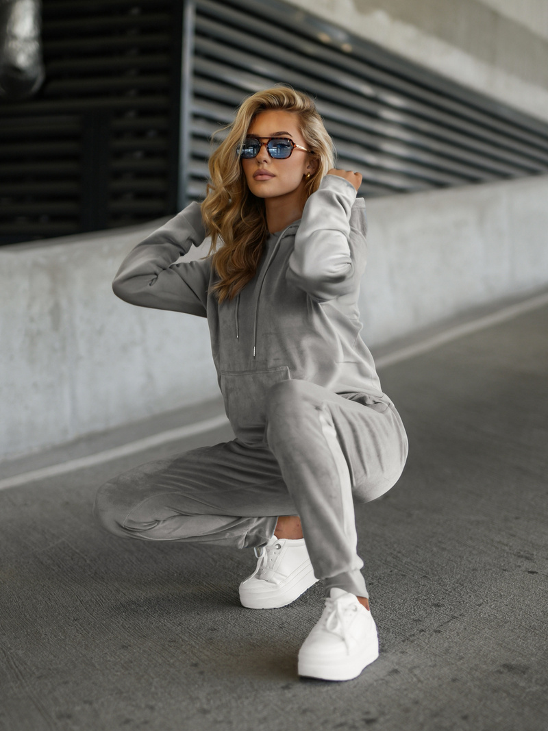 Női Melegítő Szett Velúr Szürke OZONEE JS/8C1301/2