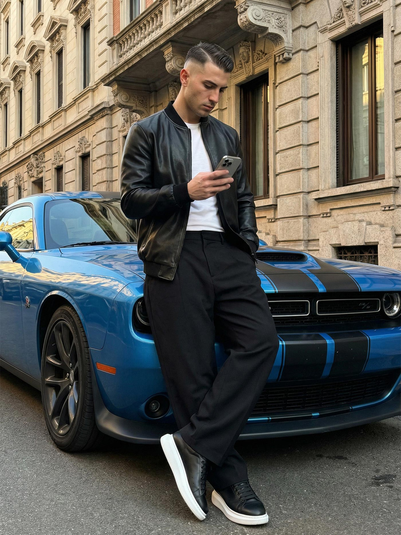 Férfi bőrdzseki fekete OZONEE JS/11Z8105Z