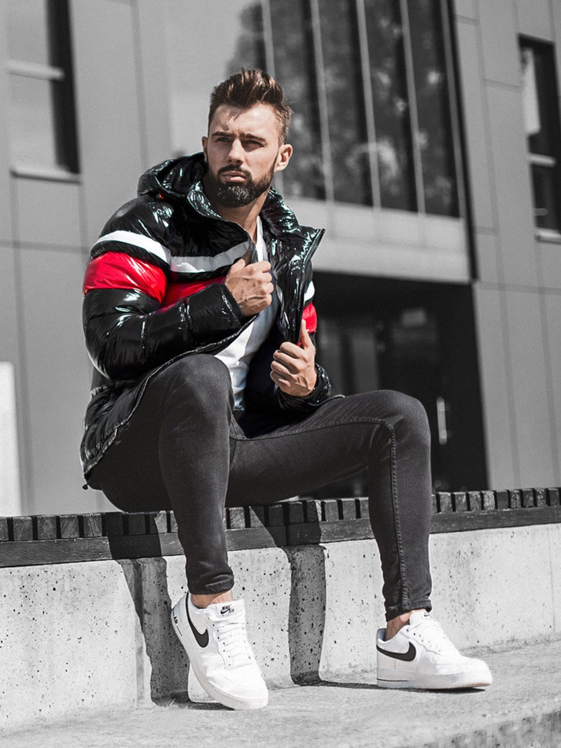 Férfi steppelt téli kabát fekete OZONEE N/6463