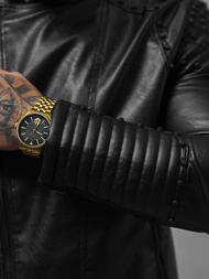 Férfi bőrdzseki fekete OZONEE O/8901