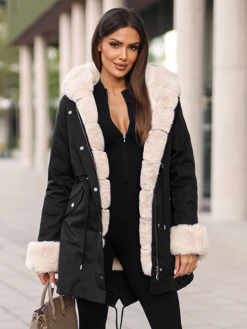 Női téli kabát Fekete OZONEE JS/M763/392Z