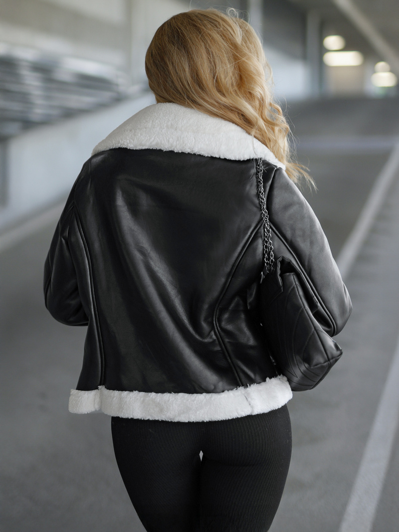 Női bőrdzseki fekete-fehér OZONEE JS/11Z8177Z