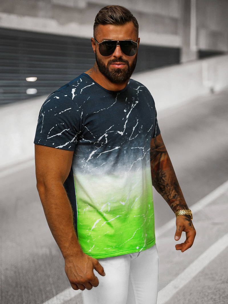 Férfi póló sötétkék zöld OZONEE JS/S119/153