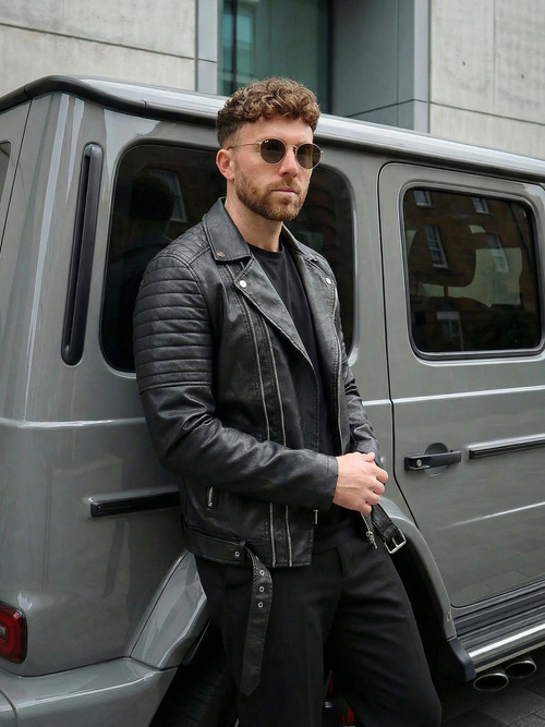 Férfi bőrdzseki fekete OZONEE JS/11Z8069