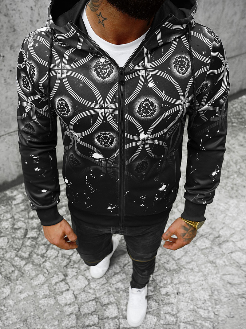 Férfi kapucnis pulóver fekete OZONEE JS/B8122