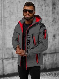 Férfi kapucnis softshell kabát szürke-piros OZONEE JS/HH025/2BZ