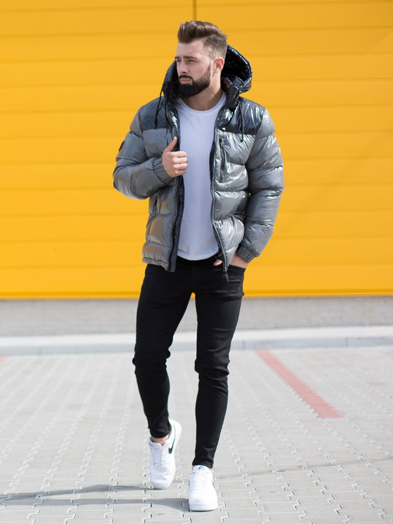 Férfi steppelt téli kabát szürke OZONEE N/6462