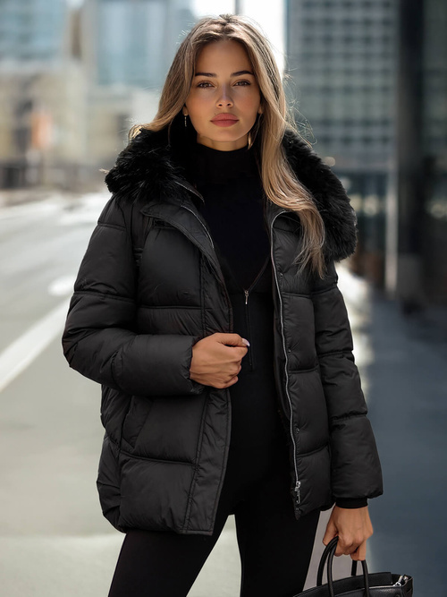 Női téli kabát fekete OZONEE JS/5M3256/392Z