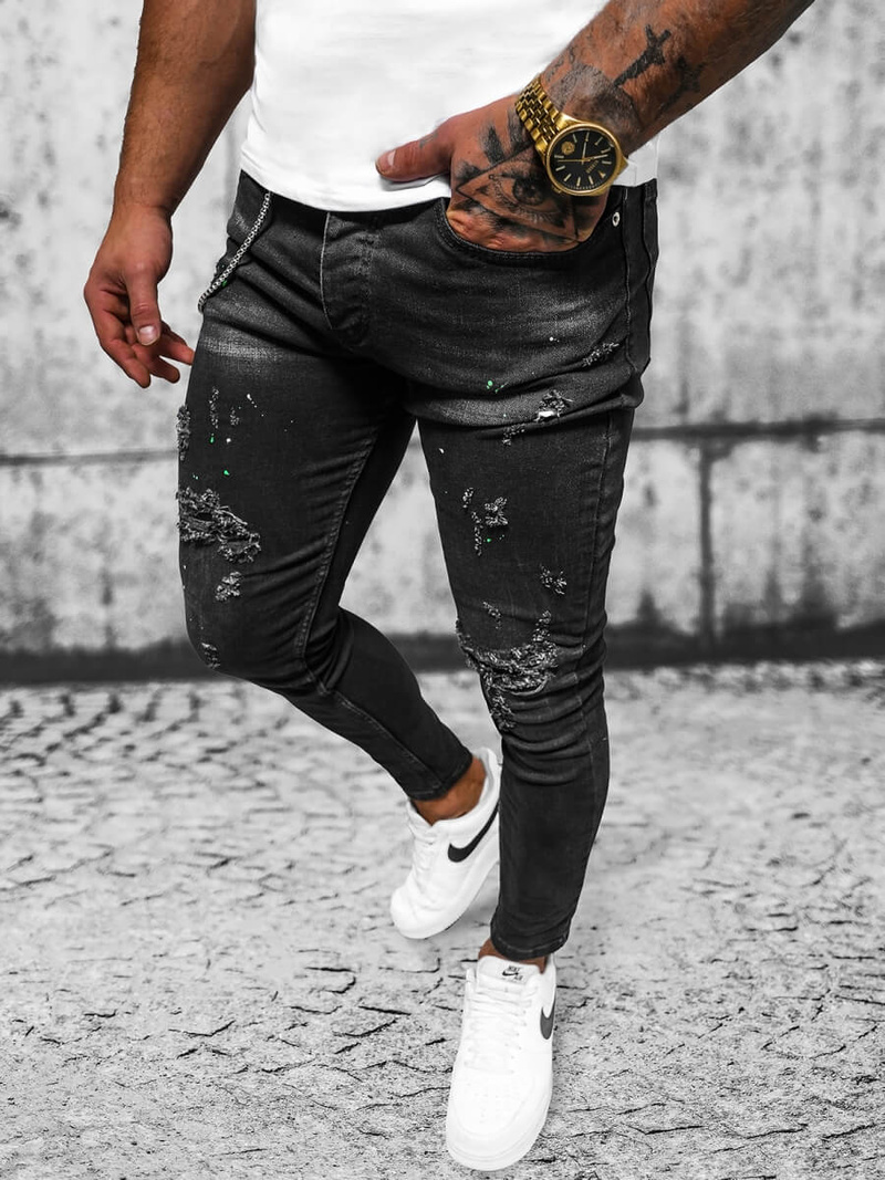 Férfi Farmer Nadrág fekete OZONEE O/MB460