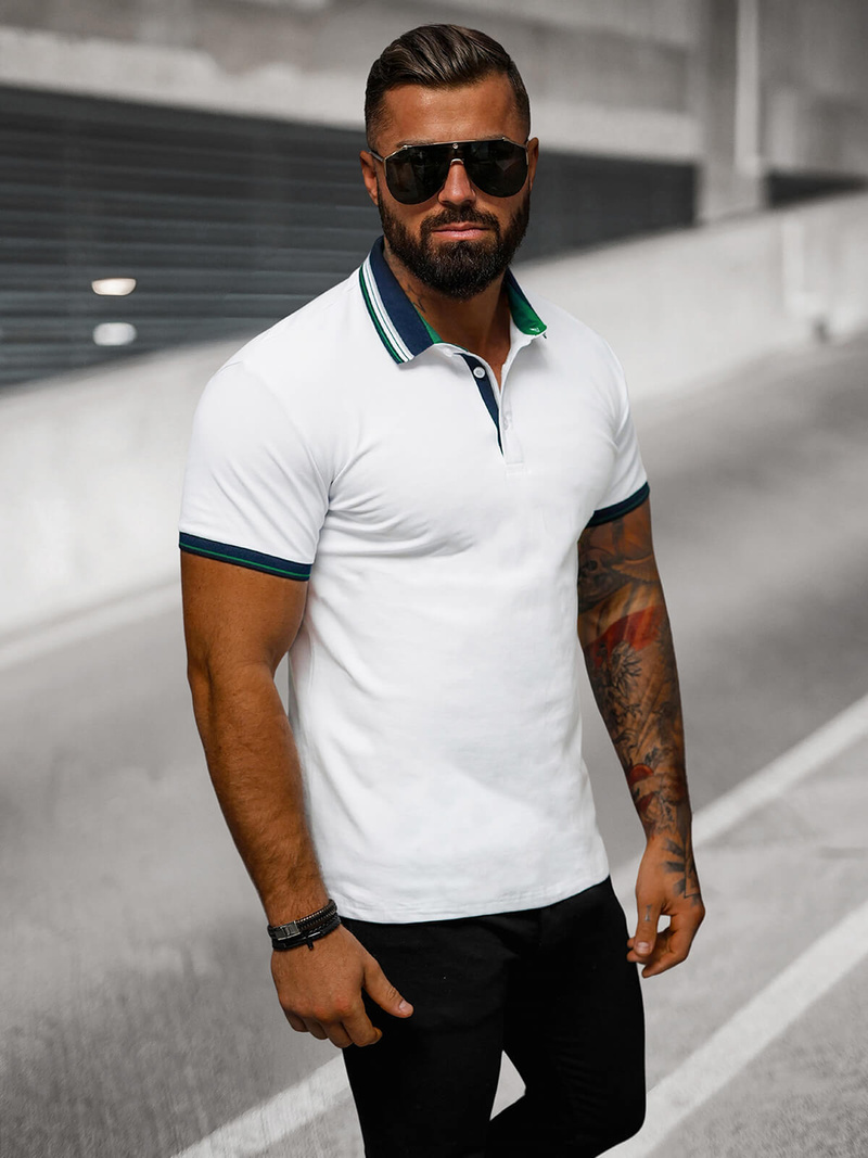 Férfi galléros póló fehér OZONEE O/DA729