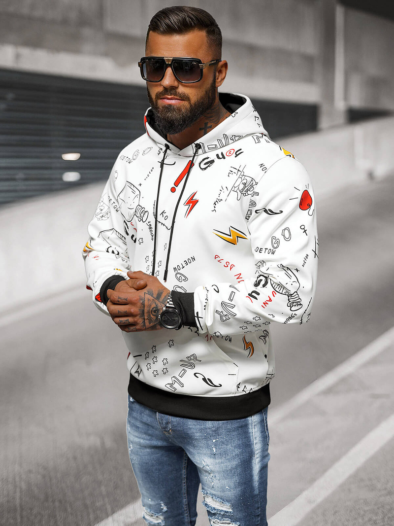 Férfi kapucnis pulóver fehér OZONEE JS/8B1223/1