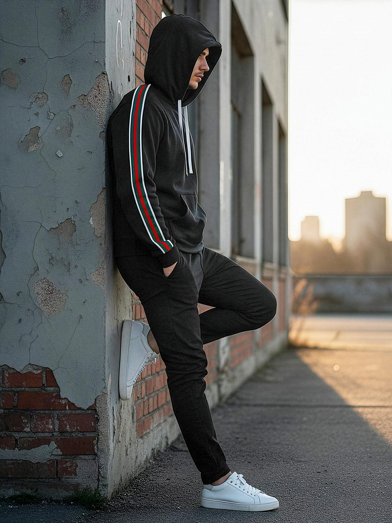 Férfi kapucnis felső fekete OZONEE JS/8B1731/3