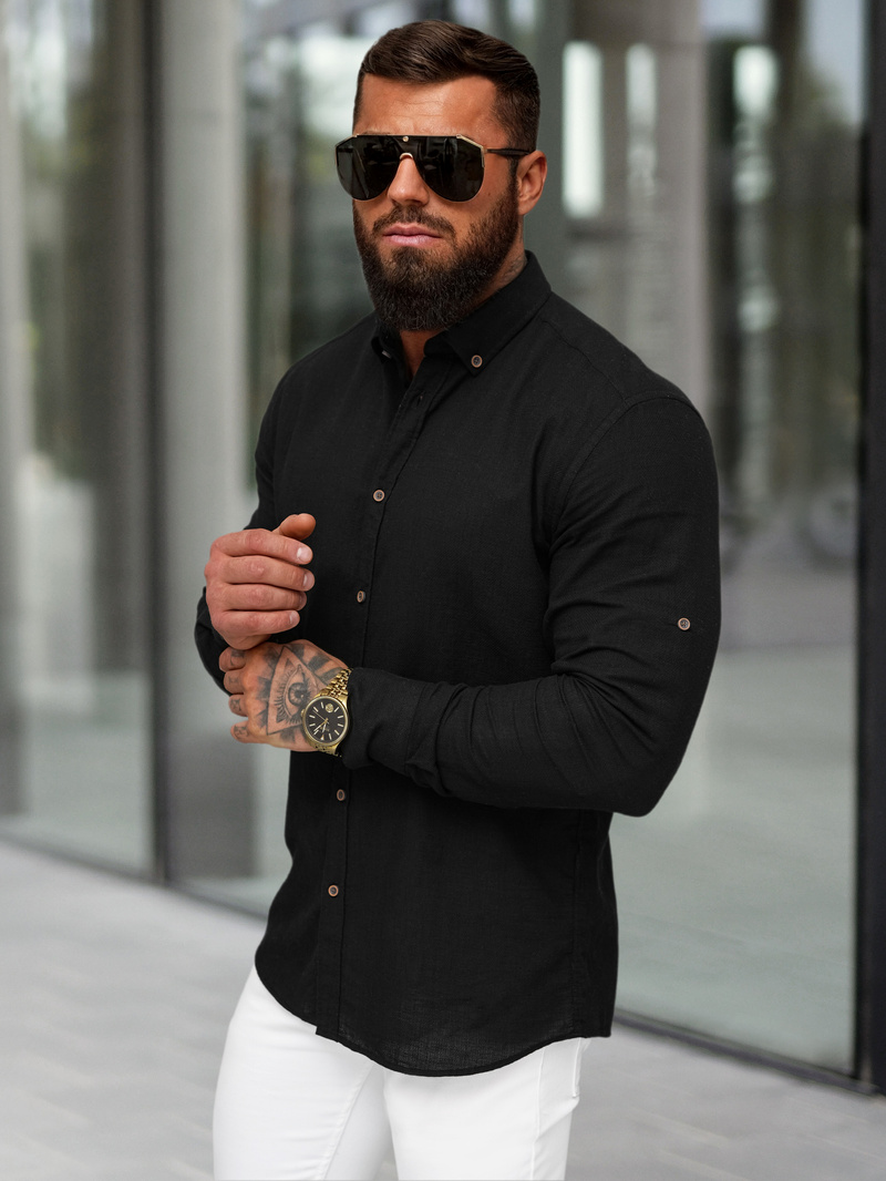 Férfi ing fekete OZONEE O/V144