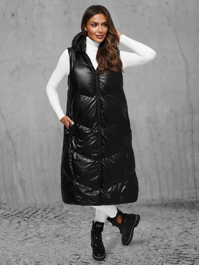 Női Hosszú Mellény Fekete OZONEE JS/5M3183/392