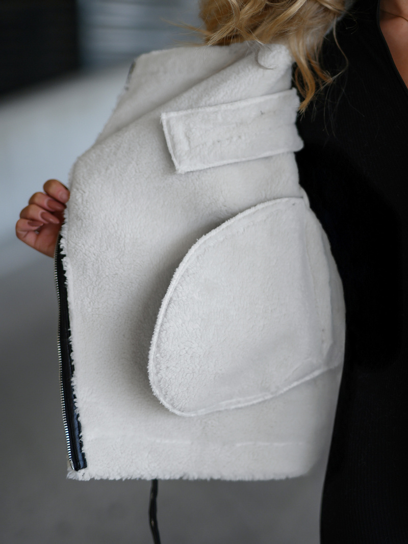 Női bőrdzseki fekete-fehér OZONEE JS/11Z8177Z