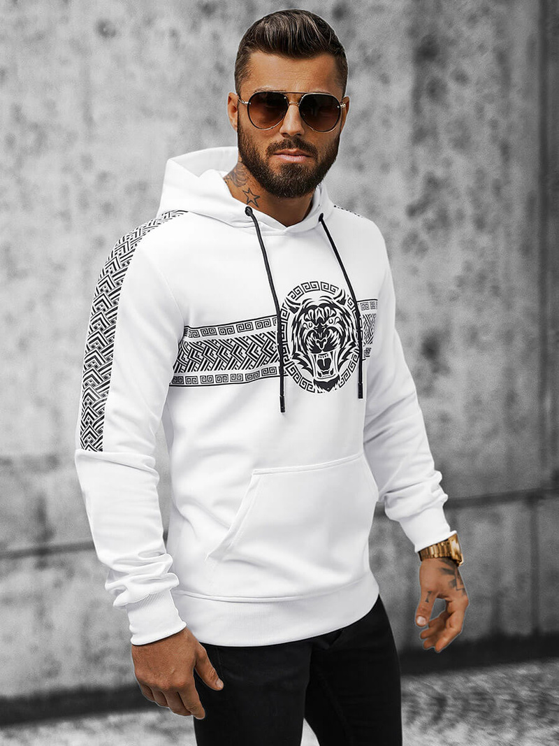 Férfi kapucnis pulóver fehér OZONEE JS/8B996/1