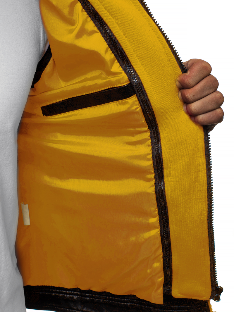 Férfi bőrdzseki fekete-sárga OZONEE N/6129Z