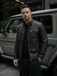 Férfi bőrdzseki fekete OZONEE JS/11Z8021