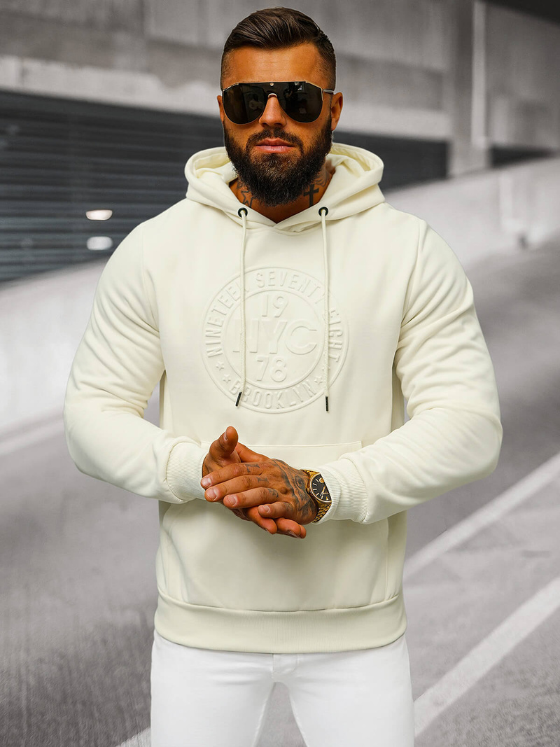 Férfi kapucnis felső ecru OZONEE JS/27B6510/155