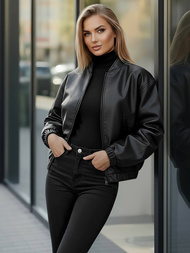 Női Bőrdzseki Fekete OZONEE JS/11Z8281