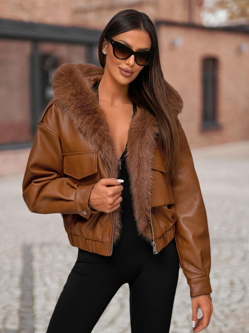 Női Bőrdzseki Barna OZONEE O/G125