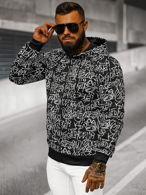 Férfi kapucnis pulóver fekete OZONEE JS/8B1183/3