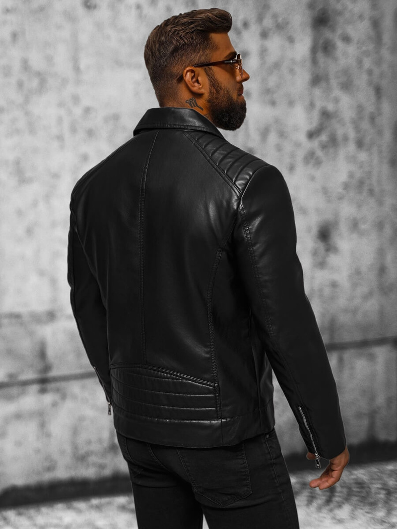 Férfi bőrdzseki fekete OZONEE JS/11Z8056