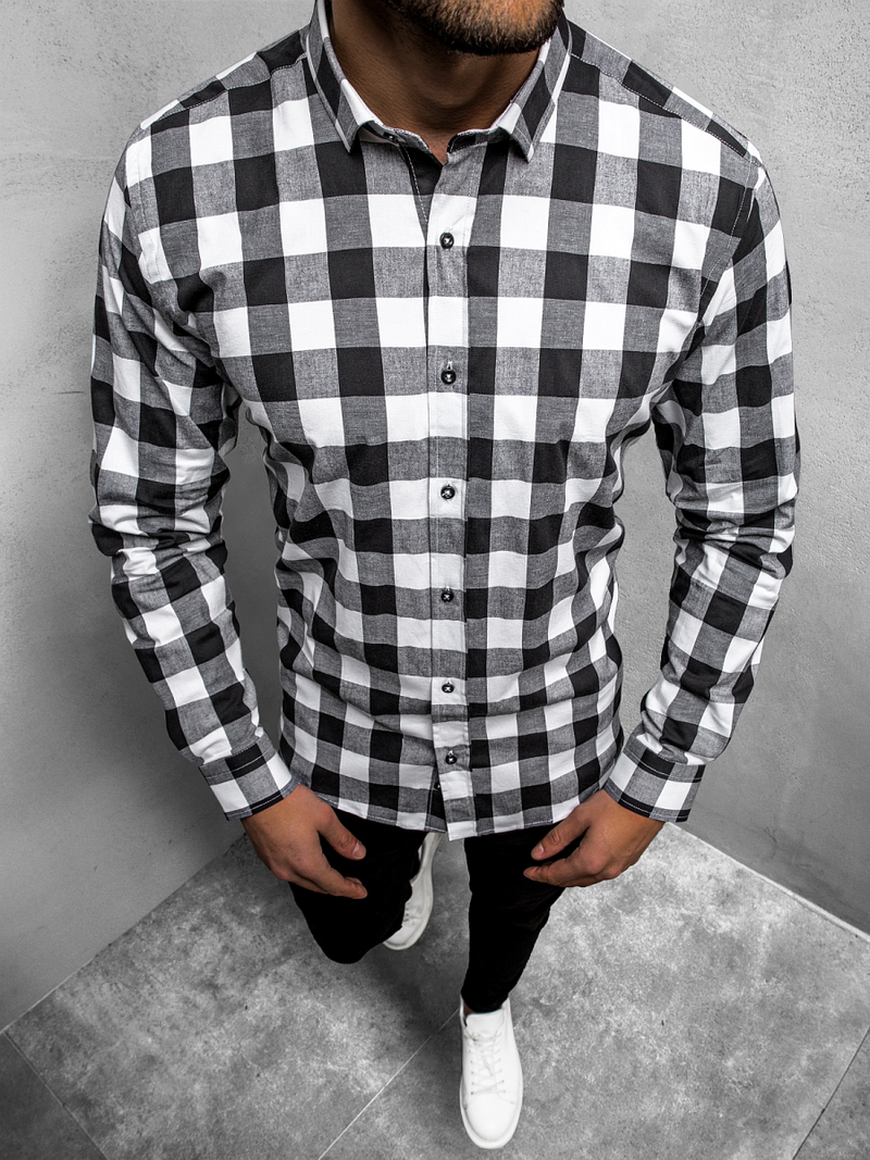 Férfi Ing Fekete-fehér OZONEE O/3011/13