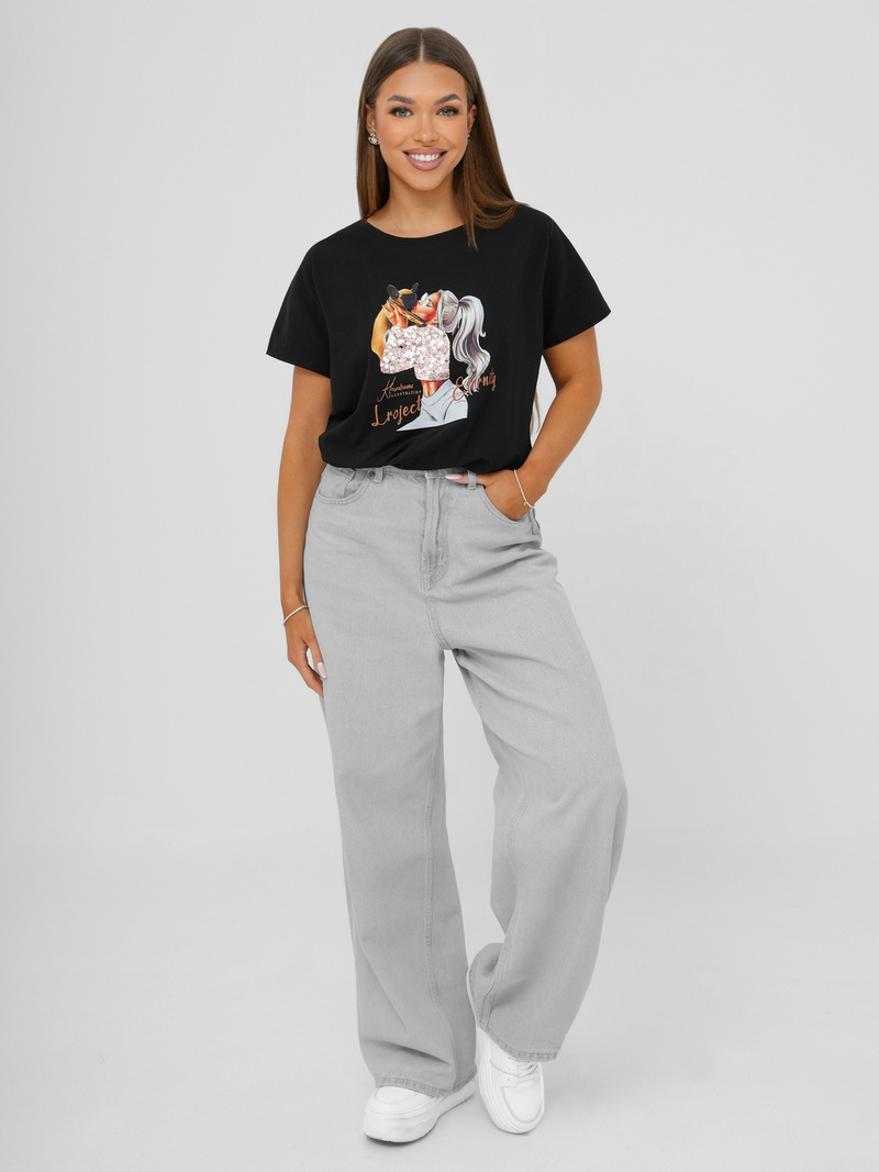 Női polo fekete OZONEE JS/95T2575/3