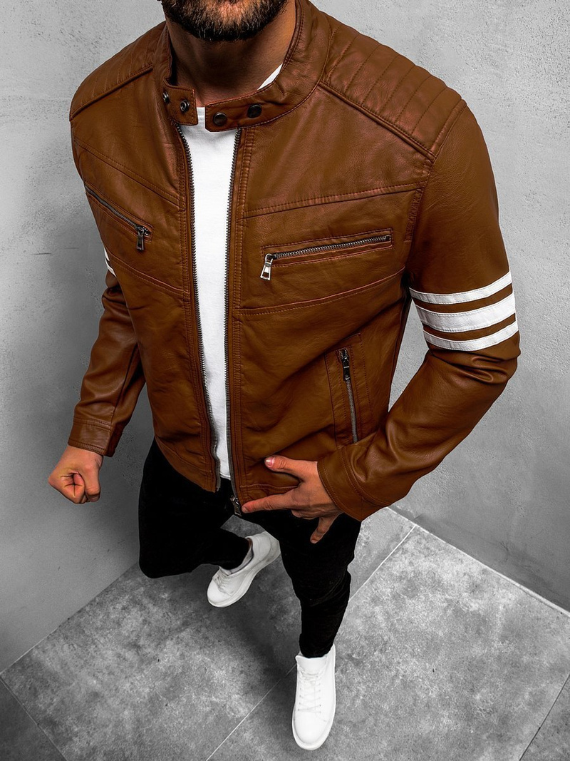 Férfi bőrdzseki camel OZONEE YD/BF59359Z