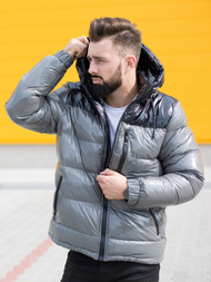 Férfi steppelt téli kabát szürke OZONEE N/6462