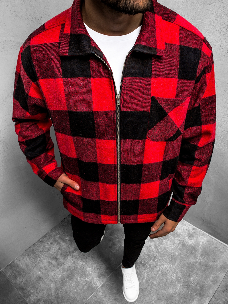 Férfi kockás ing kabát piros OZONEE O/DR2021