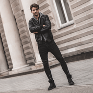 Férfi bőrdzseki fekete OZONEE RF/HK01Z