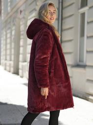 Női hosszú téli kabát burgundia OZONEE JS/5M3352/1