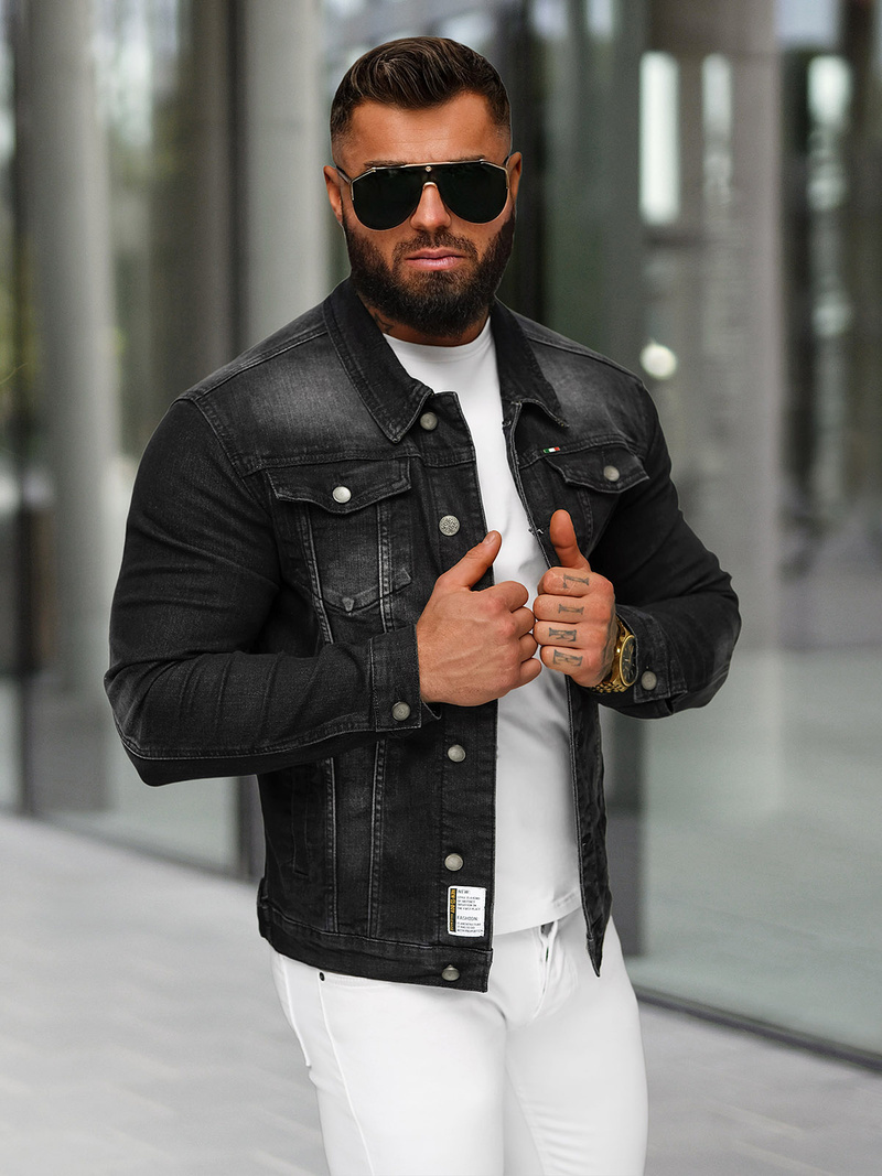 Férfi farmer dzseki fekete OZONEE NB/MJ512N