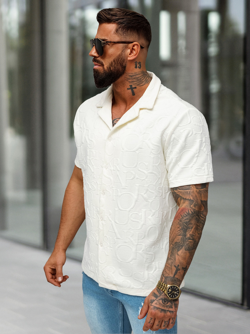 Férfi ing rövid ujjal ecru OZONEE O/B2256