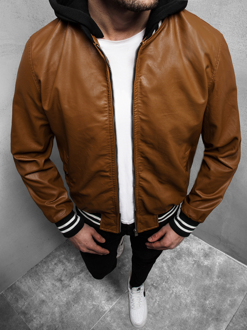 Férfi bőrdzseki camel OZONEE N/6187Z