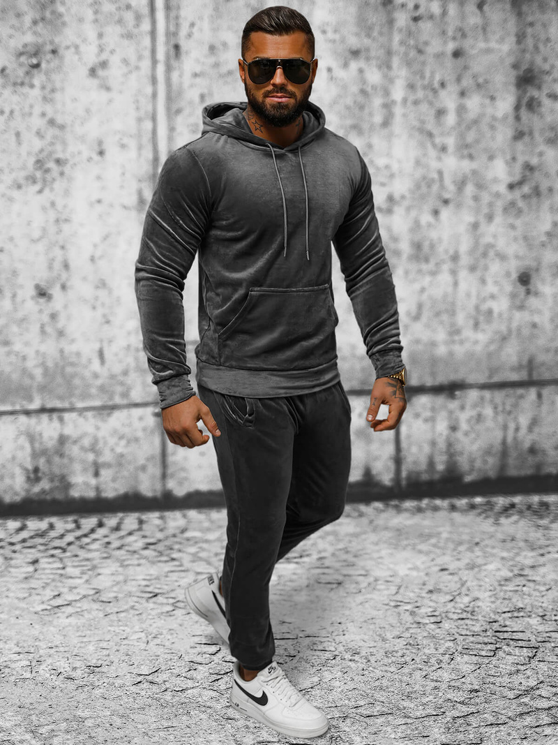 Férfi Melegítő Szett Velúr Grafit OZONEE JS/8C1171/6