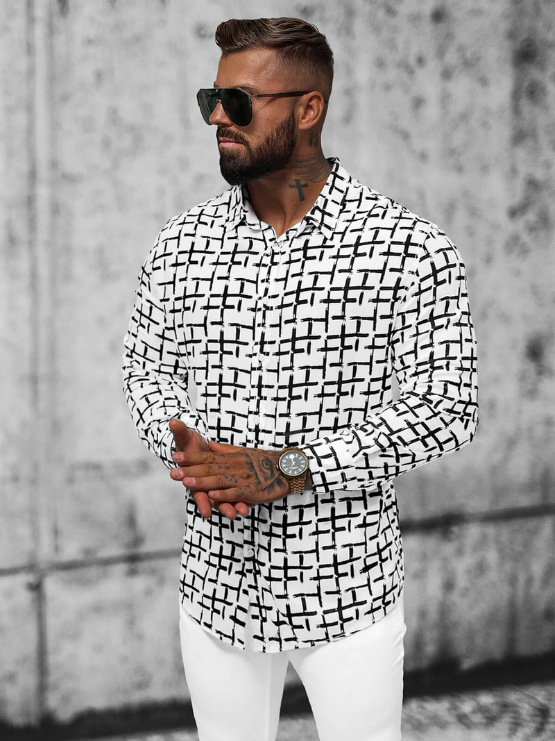 Férfi Ing fehér–fekete OZONEE E/9000/1Z