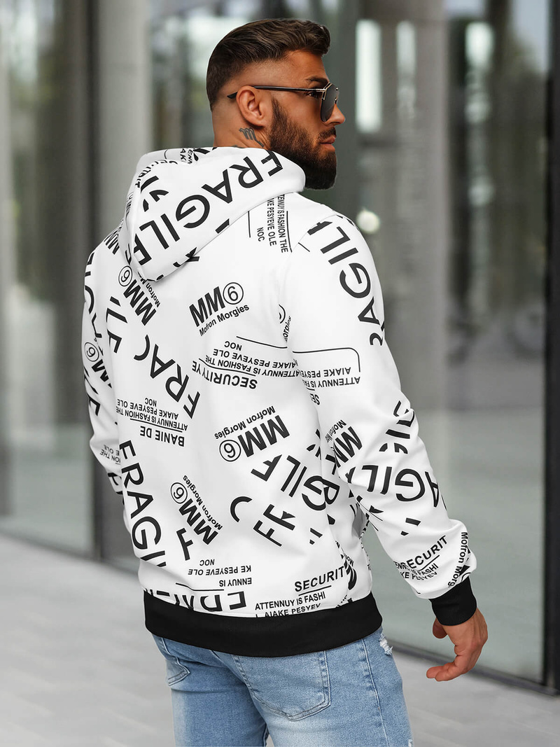 Férfi kapucnis pulóver fehér OZONEE JS/8B1255/1