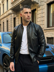 Férfi bőrdzseki fekete OZONEE JS/11Z8105Z