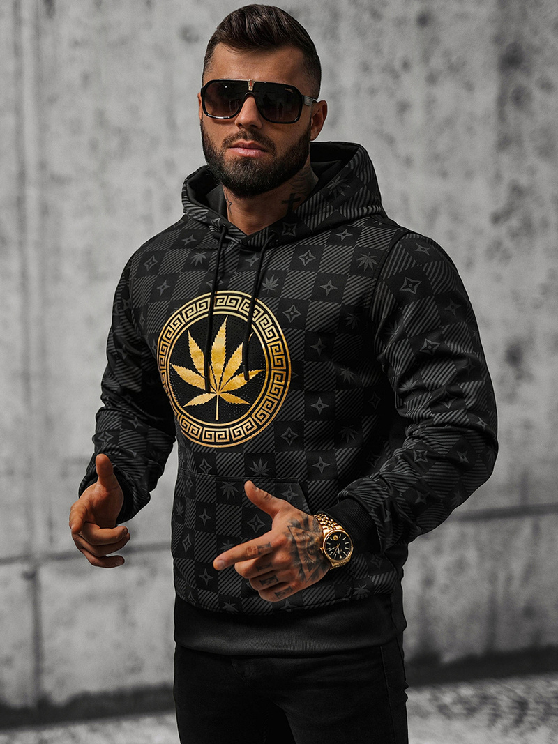 Férfi kapucnis pulóver fekete OZONEE O/B265