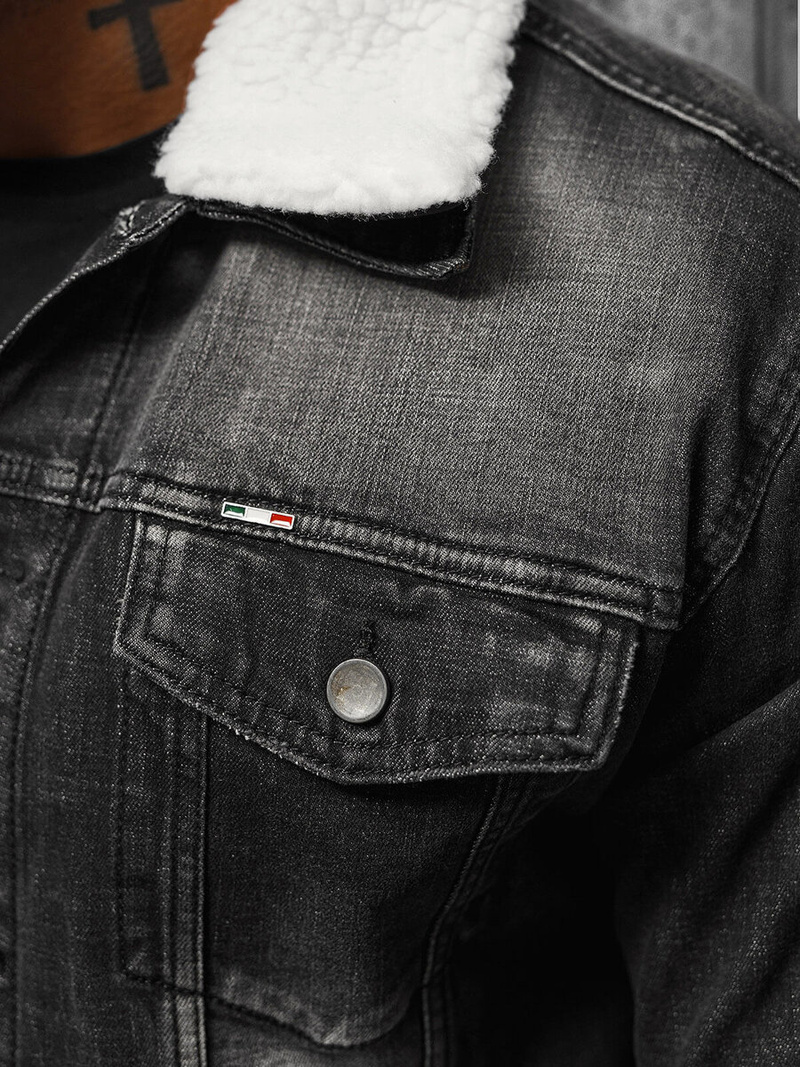 Férfi farmer dzseki SHERPA fekete OZONEE NB/MJ516NZ