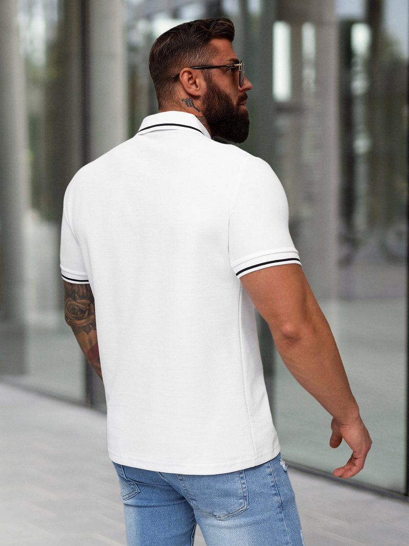 Férfi galléros póló fehér OZONEE NB/MT3144