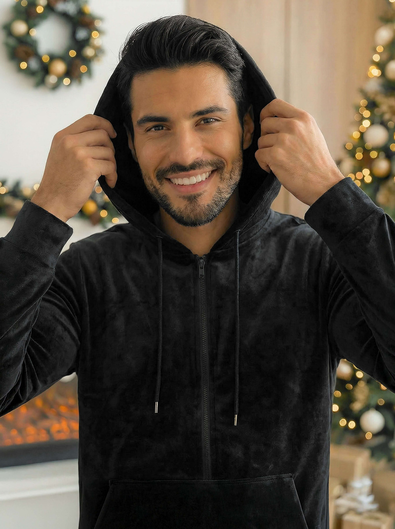 Férfi Melegítő Szett Velúr Fekete OZONEE JS/8C1169/3Z